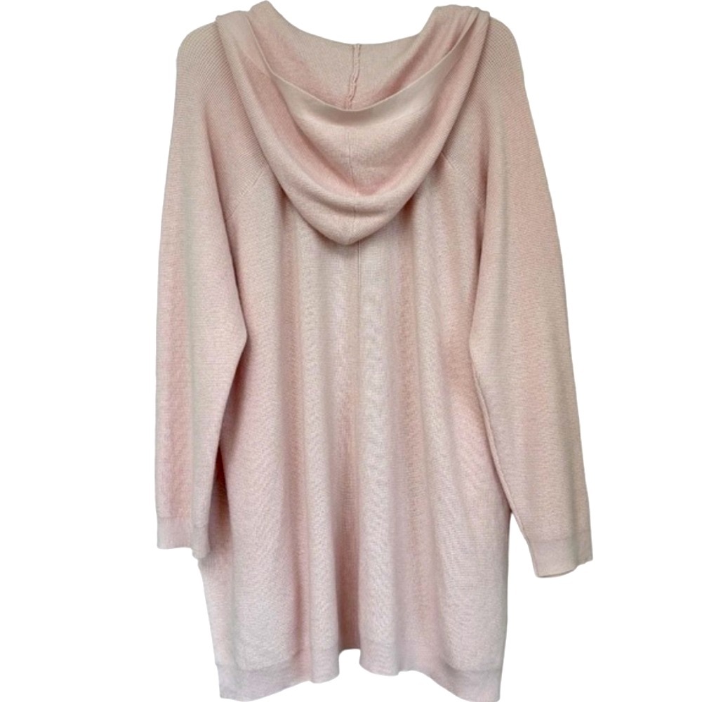 Hooded Cardigan Duster Textured Knit Sweater Soft Rose Blush Pink Size 2XL - Picture 15 of 16